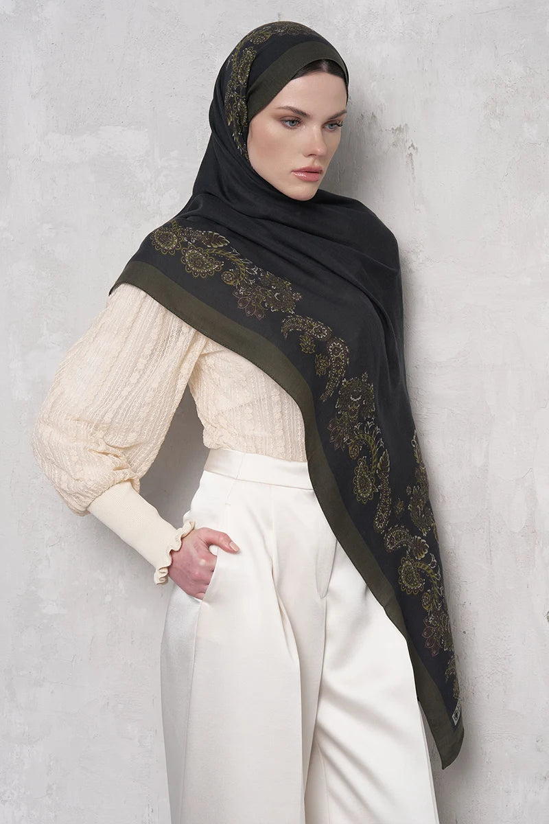 Yün İpek Şal Fold Desen - Yeşil