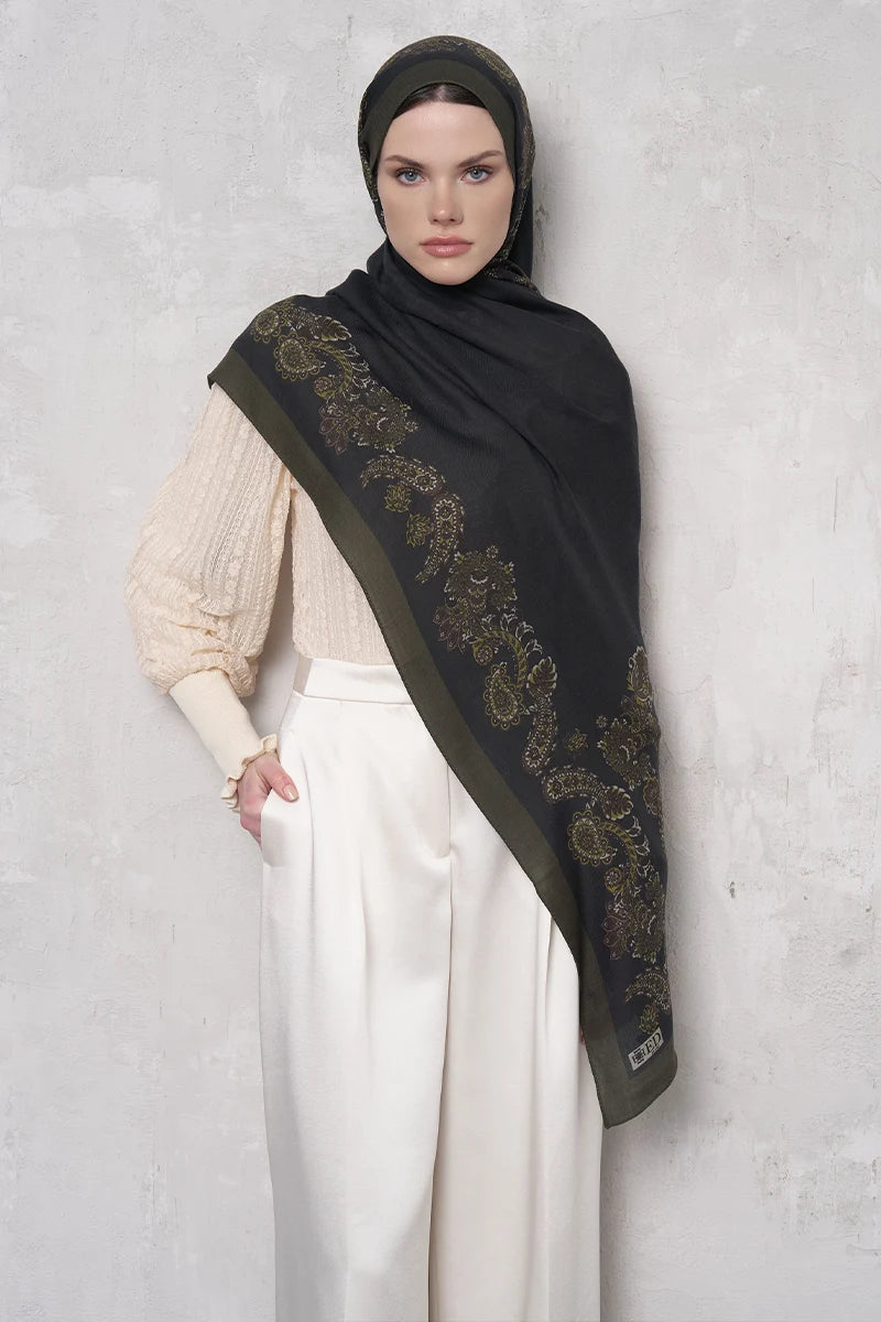 Yün İpek Şal Fold Desen - Yeşil