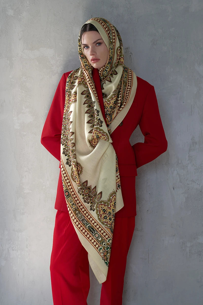 Wool Silk Shawl Veilis Pattern - Beige