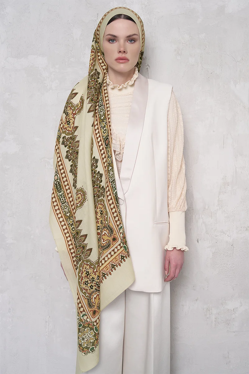 Wool Silk Shawl Veilis Pattern - Beige