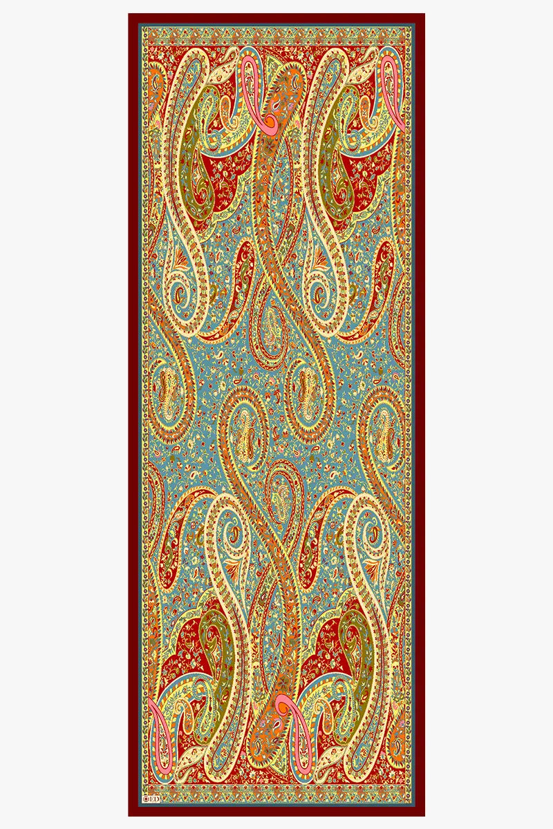 Yün İpek Şal Whimsy Desen - Bordo