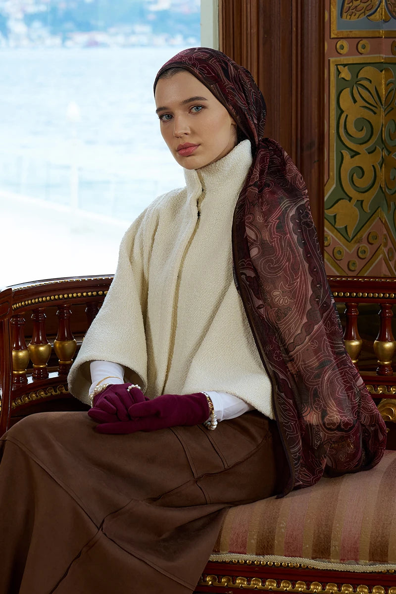 Yün İpek Saphire Şal - Bordo