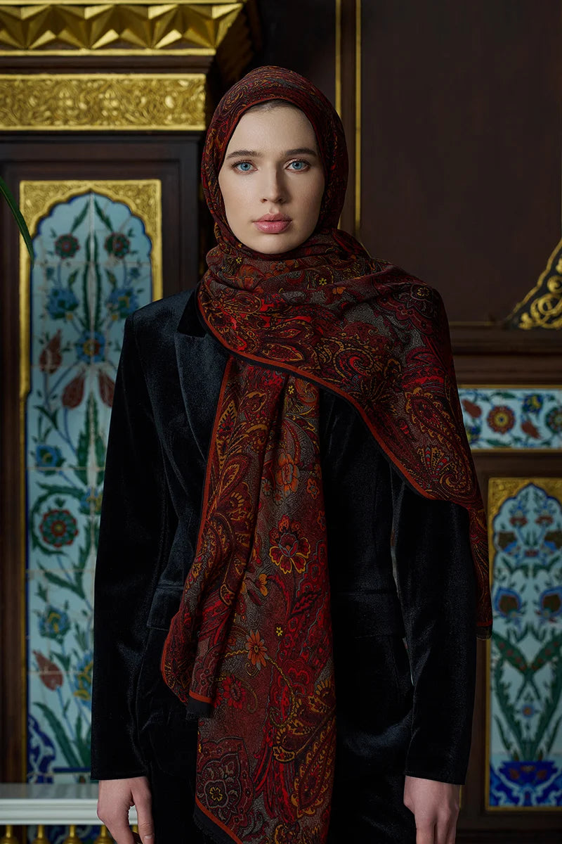 Yün İpek Seraph Şal - Kırmızı