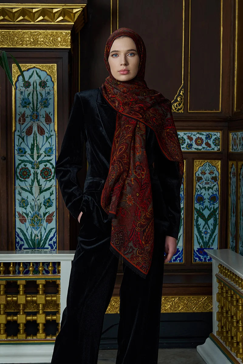 Yün İpek Seraph Şal - Kırmızı