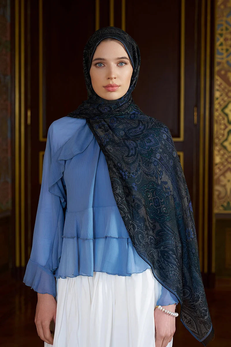 Yün İpek Seraph Şal - Lacivert