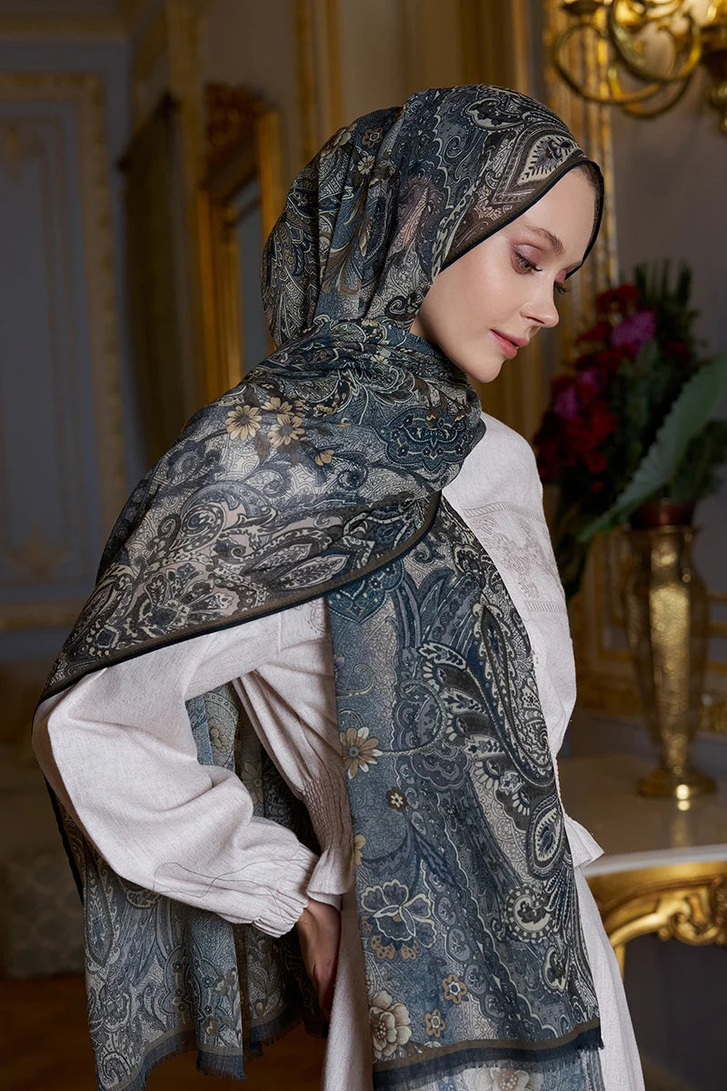 Yün İpek Seraph Şal - Mavi