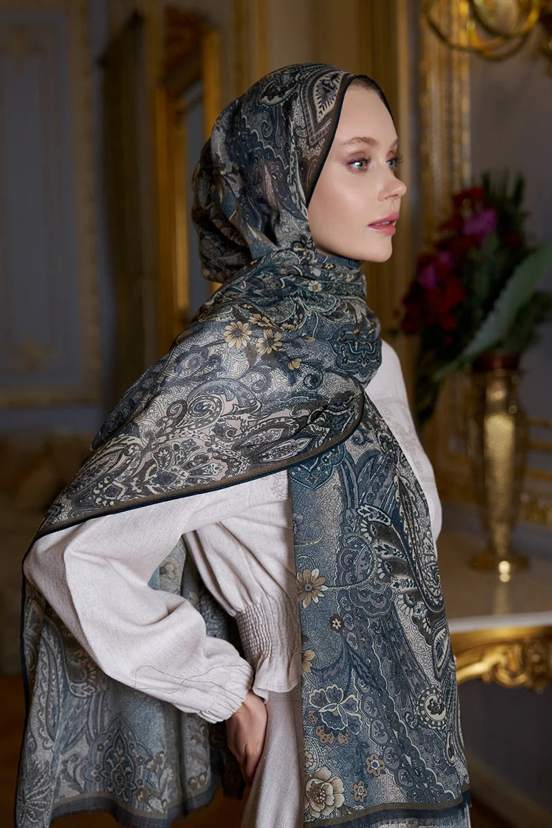 Yün İpek Seraph Şal - Mavi