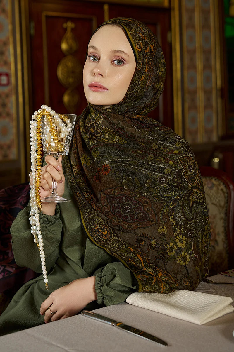 Yün İpek Seraph Şal - Yağ Yeşili