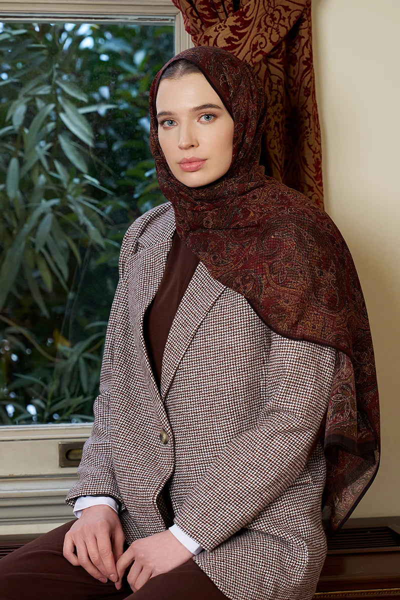 Yün İpek Shade Şal - Kahve