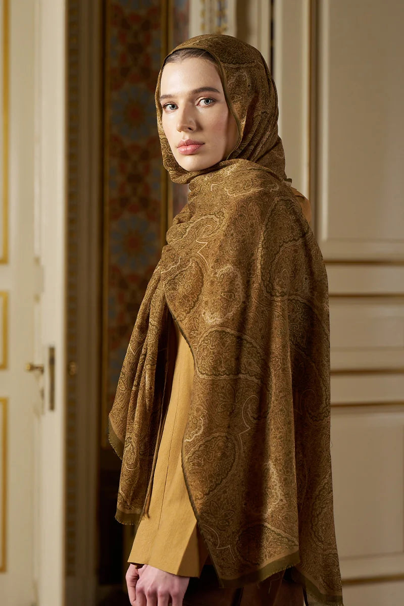 Yün İpek Shade Şal - Yağ Yeşili