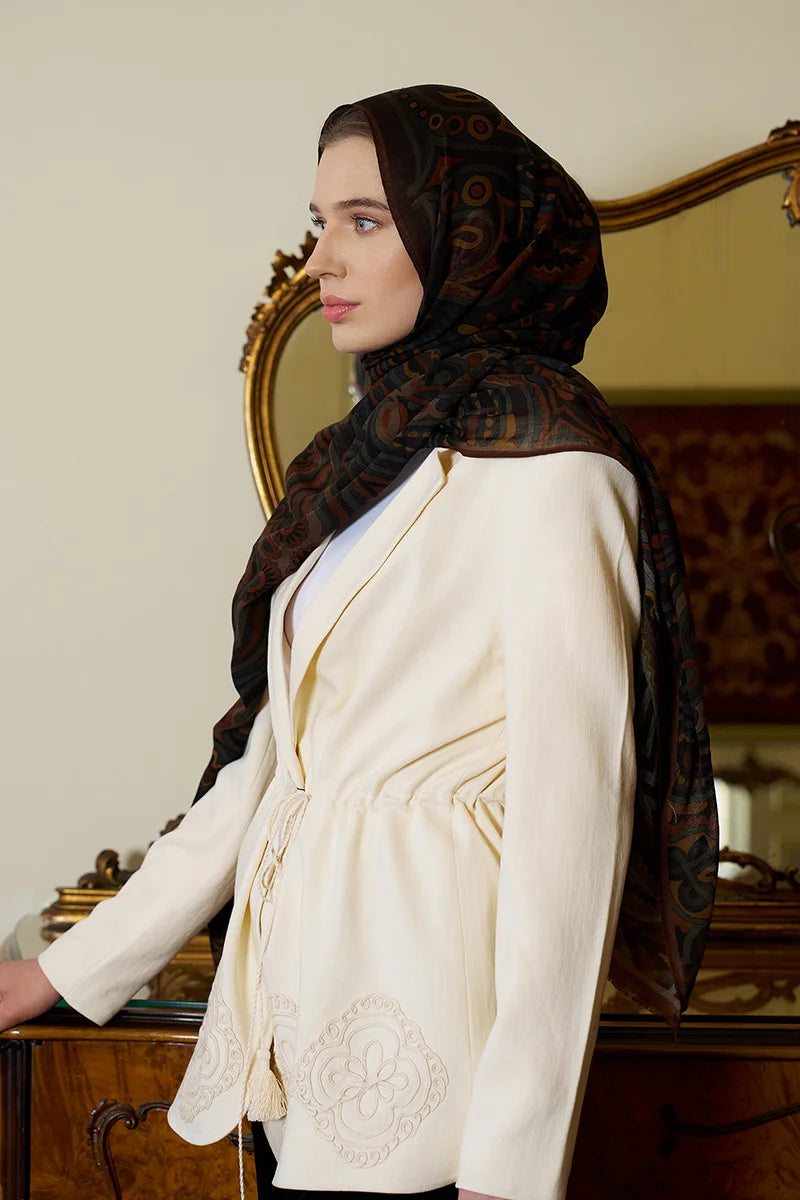 Wool Silk Vianne Shawl - Coffee