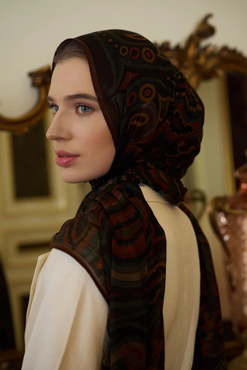 Wool Silk Vianne Shawl - Coffee