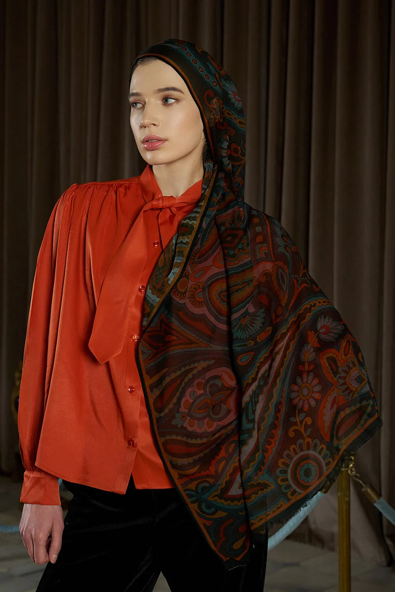 Yün İpek Vianne Şal - Kiremit