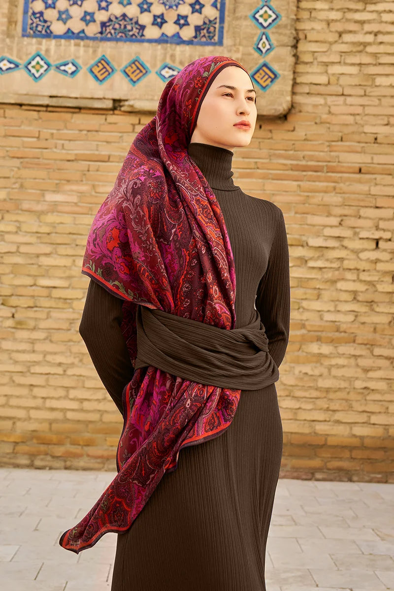 Zeraf Yün İpek Şal - Bordo
