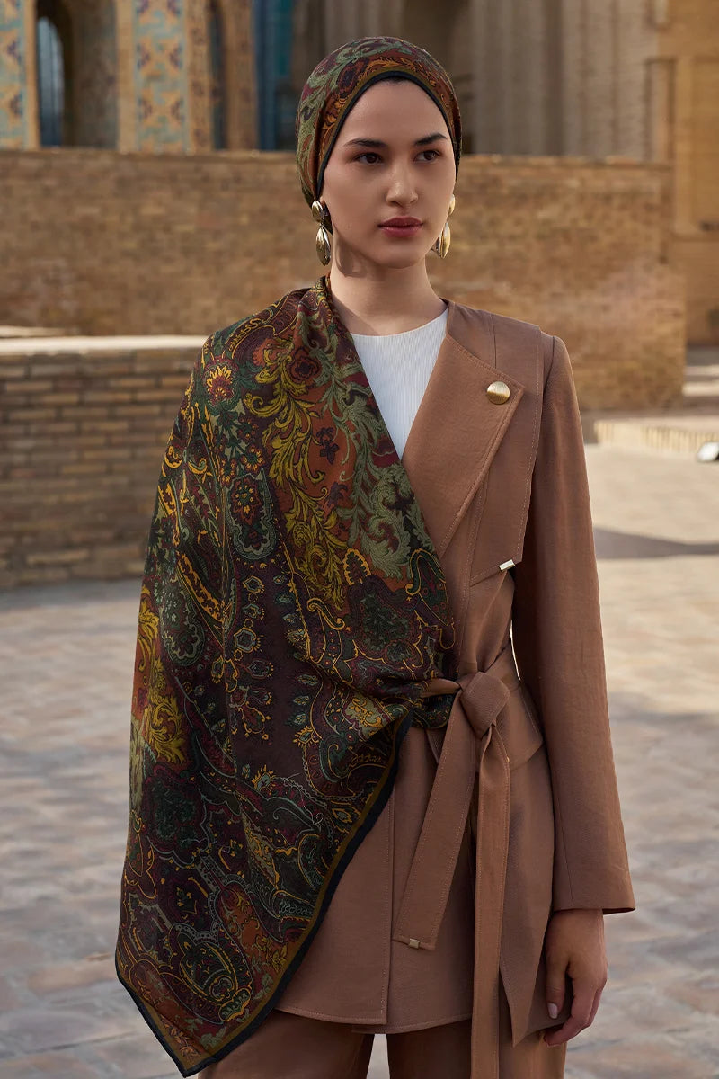 Zeraf Yün İpek Şal - Kahverengi