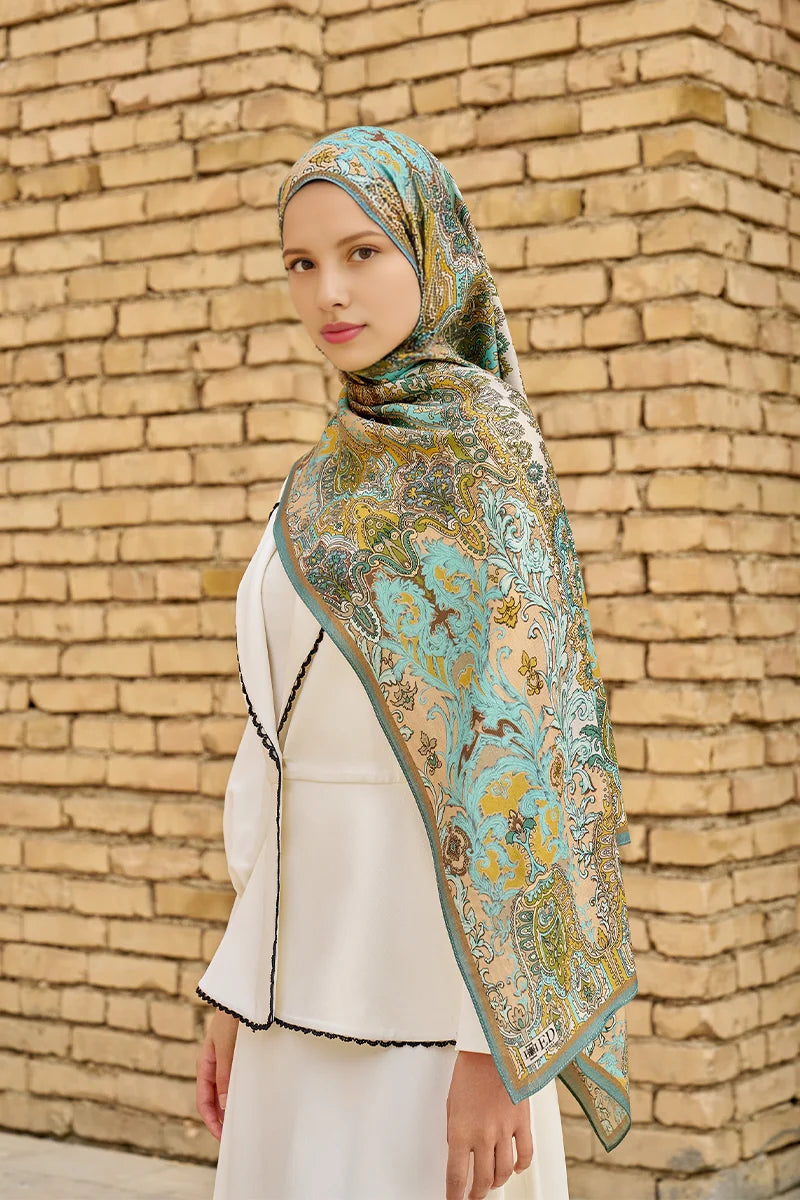 Zeraf Wool Silk Shawl - Turquoise