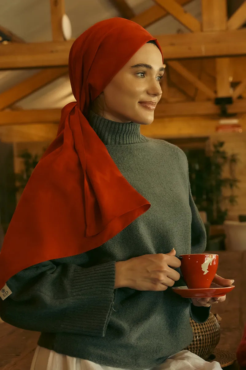 İpeksi Jakar Şal Zikzak Desen - Kırmızı