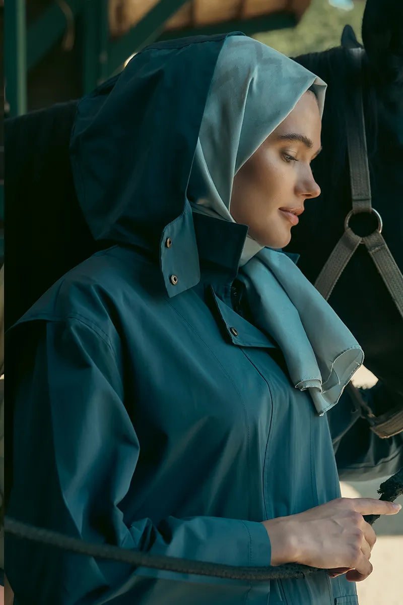 İpeksi Jakar Şal Zikzak Desen - Mavili Gri